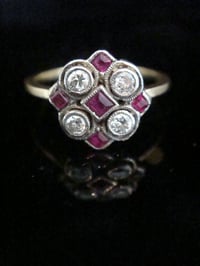 Image 1 of Art Deco 18ct platinum ruby and diamond checkboard cluster ring