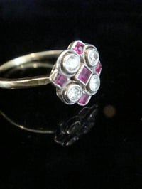 Image 2 of Art Deco 18ct platinum ruby and diamond checkboard cluster ring