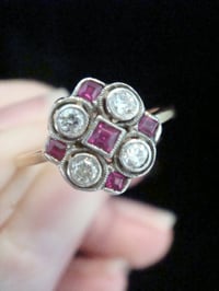 Image 4 of Art Deco 18ct platinum ruby and diamond checkboard cluster ring
