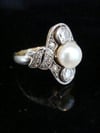 EDWARDIAN FRENCH 18CT CULTURED PEARL AND OLD CUT DIAMOND RING