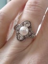 EDWARDIAN FRENCH 18CT CULTURED PEARL AND OLD CUT DIAMOND RING