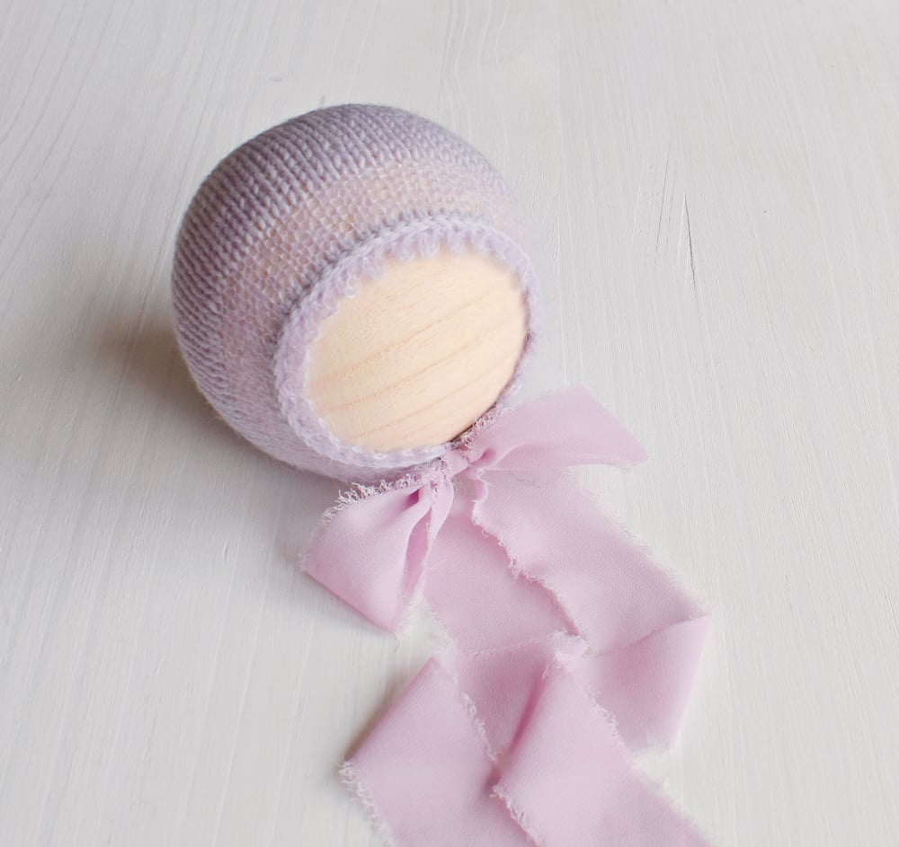 Image of Lavender Newborn Bonnet with Mohair Accents