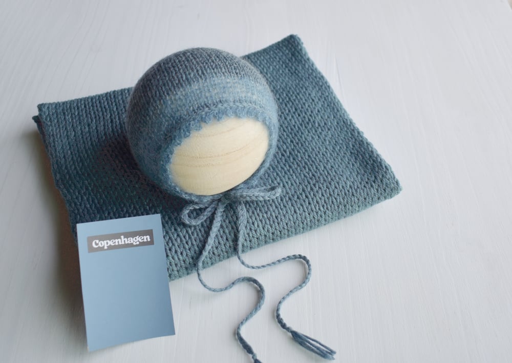 Image of Teal Newborn Bonnet with Mohair Accents