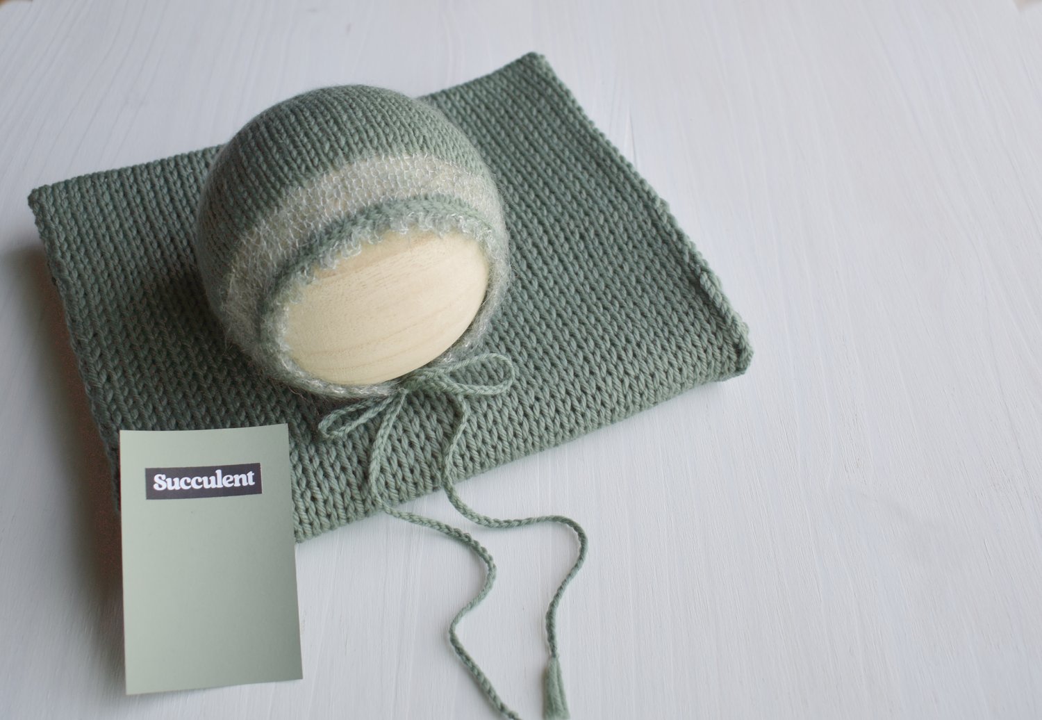 Image of Sage Newborn Bonnet with Mohair Accents