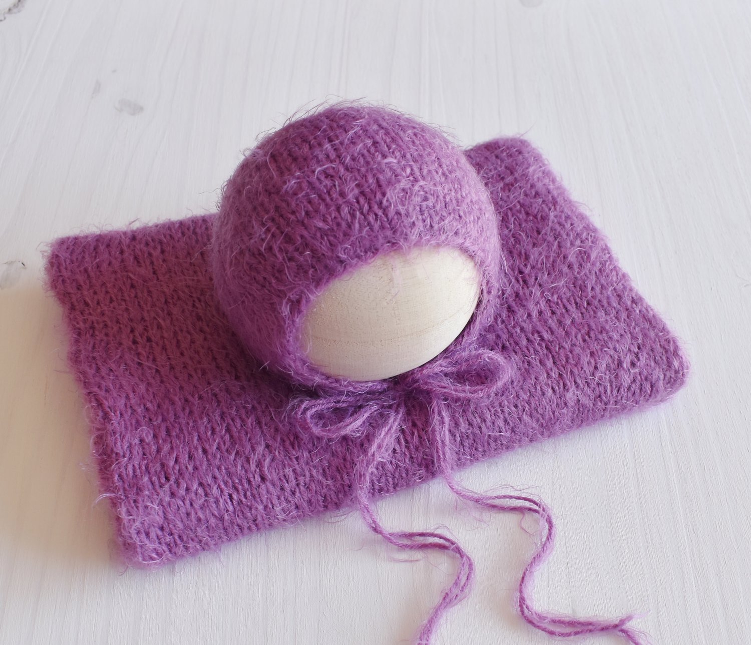 Image of Orchid Fuzzy Knit Bonnet & Wrap