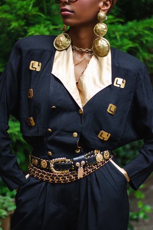 Image of Vintage Tempress Black & Gold Jumpsuit