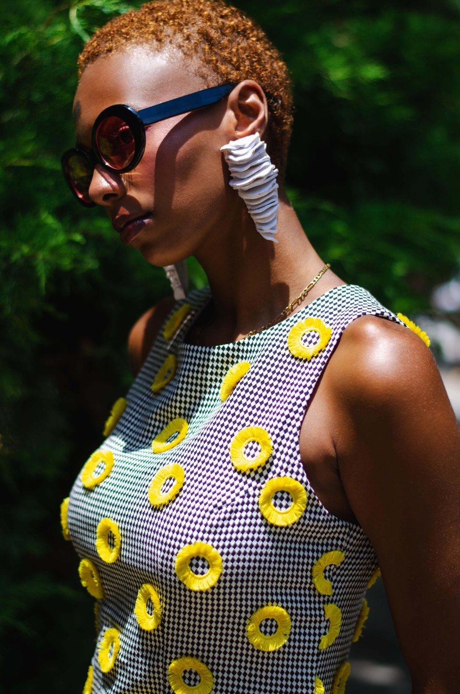 Image of Modern Keyenda Houndstooth Dress W/ 3D Fringe Flowers