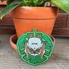 Grumpy Northern Ghost bat &amp; Monstera plant - 3.5 Inch wide embroidered patch