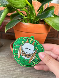 Image 3 of Grumpy Northern Ghost bat &amp; Monstera plant - 3.5 Inch wide embroidered patch