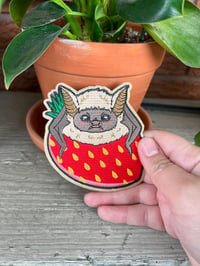 Image 2 of Canyon Bat Strawberry Love - 3.5 Inch wide Embroidered Patch Iron on Back