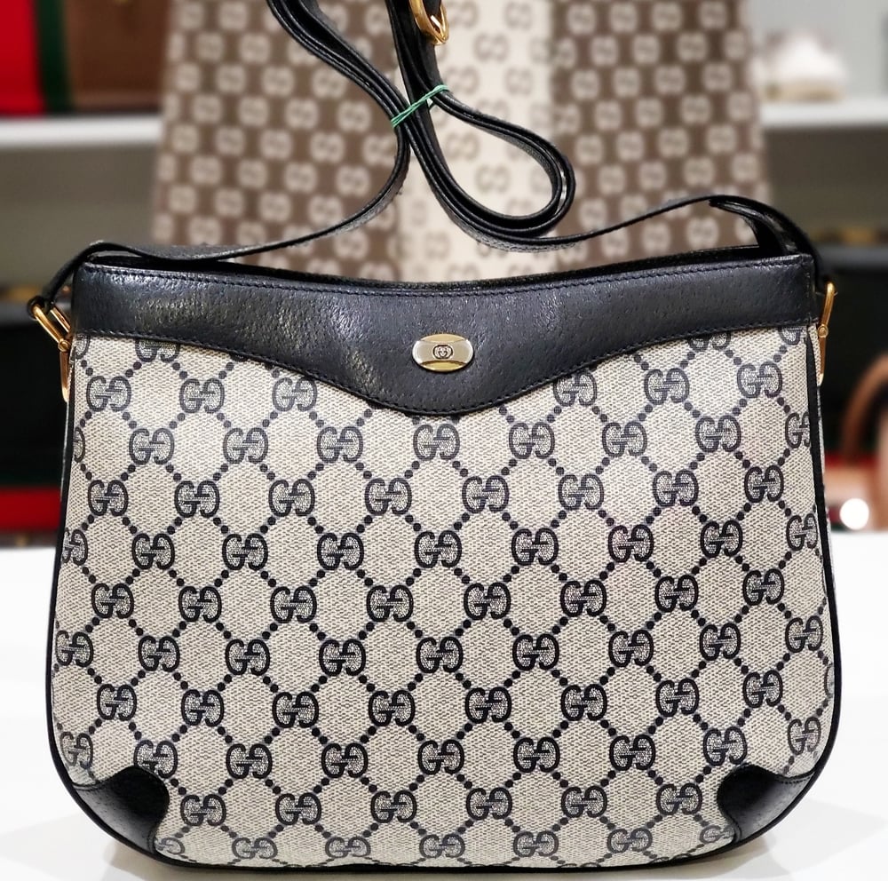 Image of Vtg. Gucci Blue Monogram Crossbody Bag.