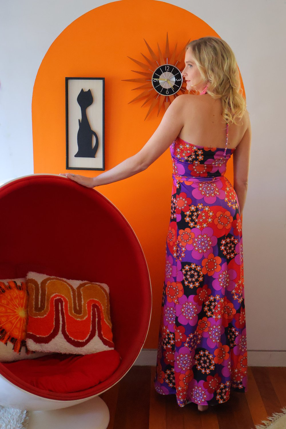The Hostess Dress In Get Groovy Red and purple