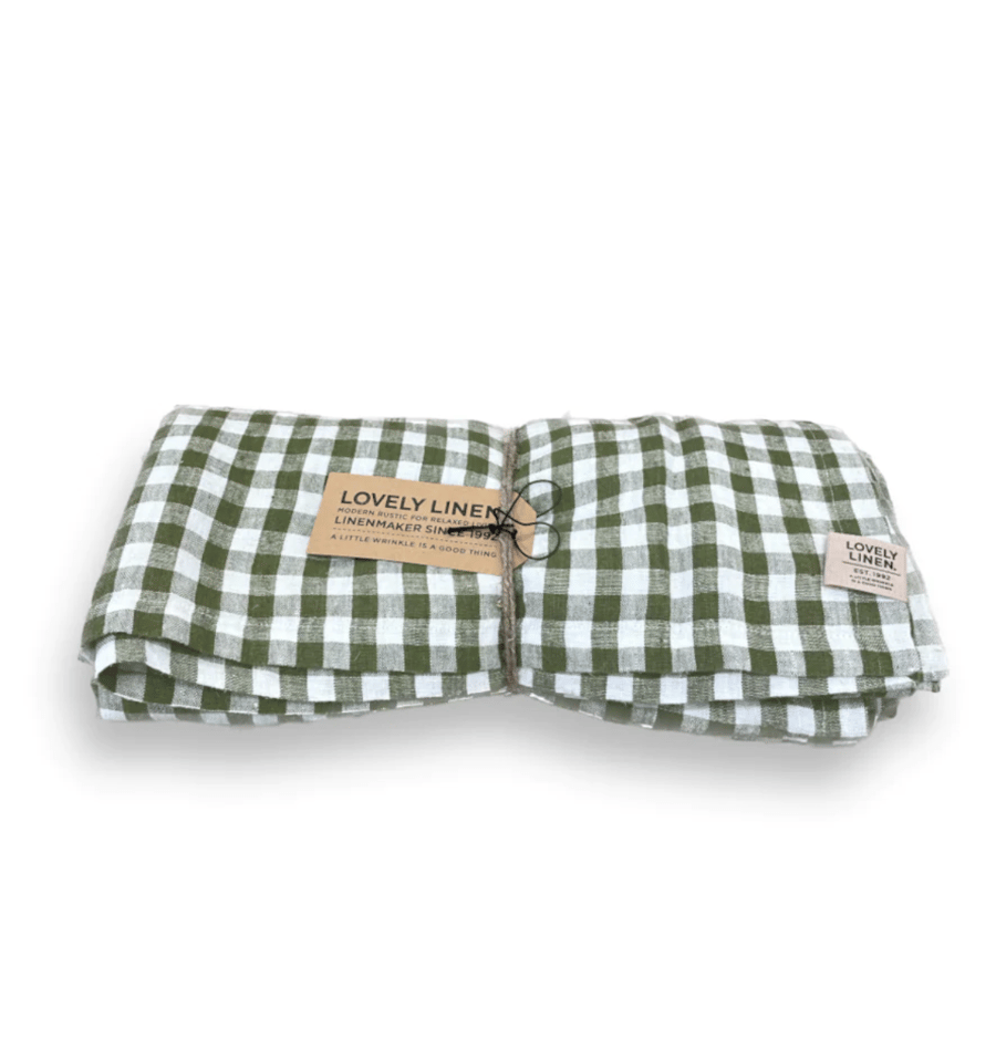 Image of Green Check Linen Table Cloth