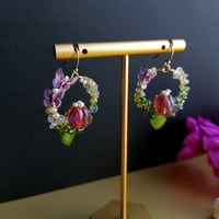 Image 2 of Red Hoop Leaf Earrings R3 | Shoujo Fairytale