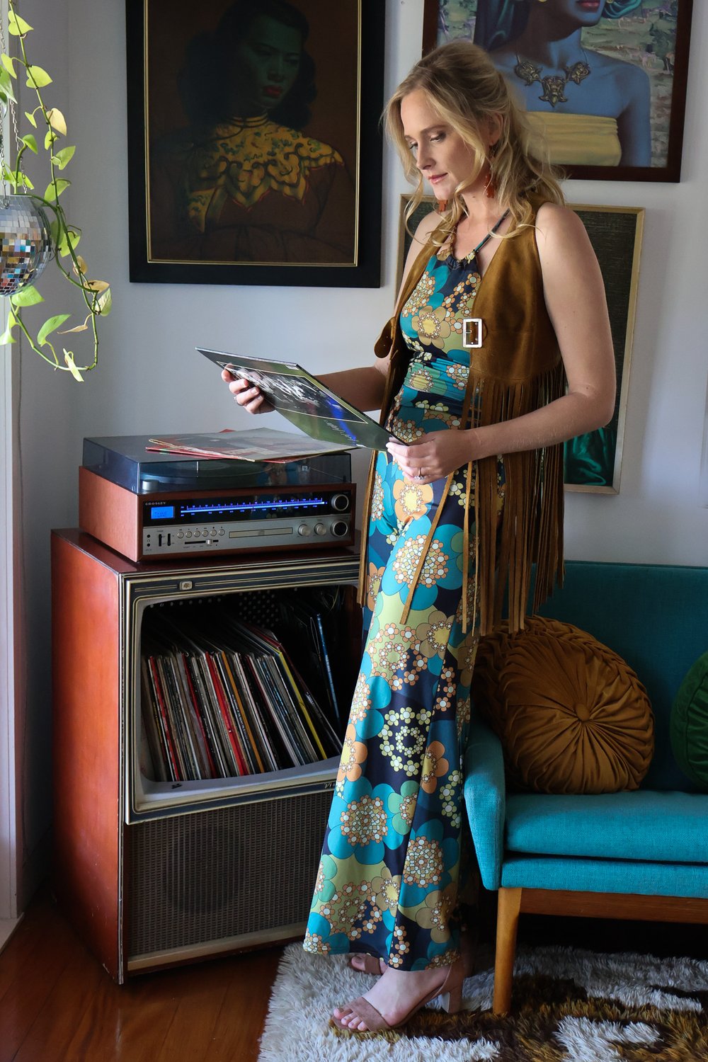 High times halter and Boogie flares set in Get groovy green