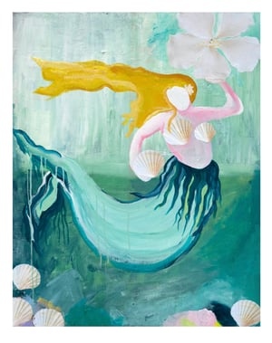 Image of A0 mermaid framed in oak 