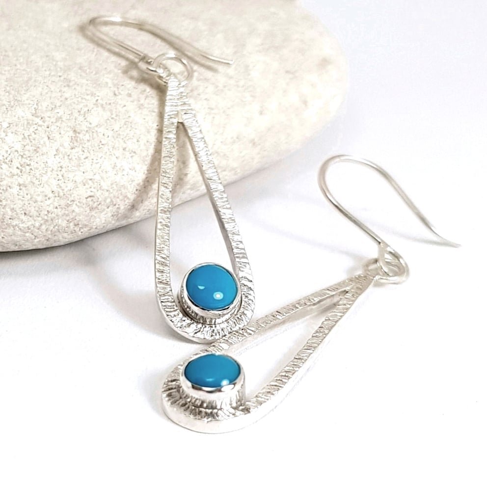 Image of Turquoise Dangle Earrings, Handmade Sterling Silver Earrings with Genuine Turquoise, Recycled Silver