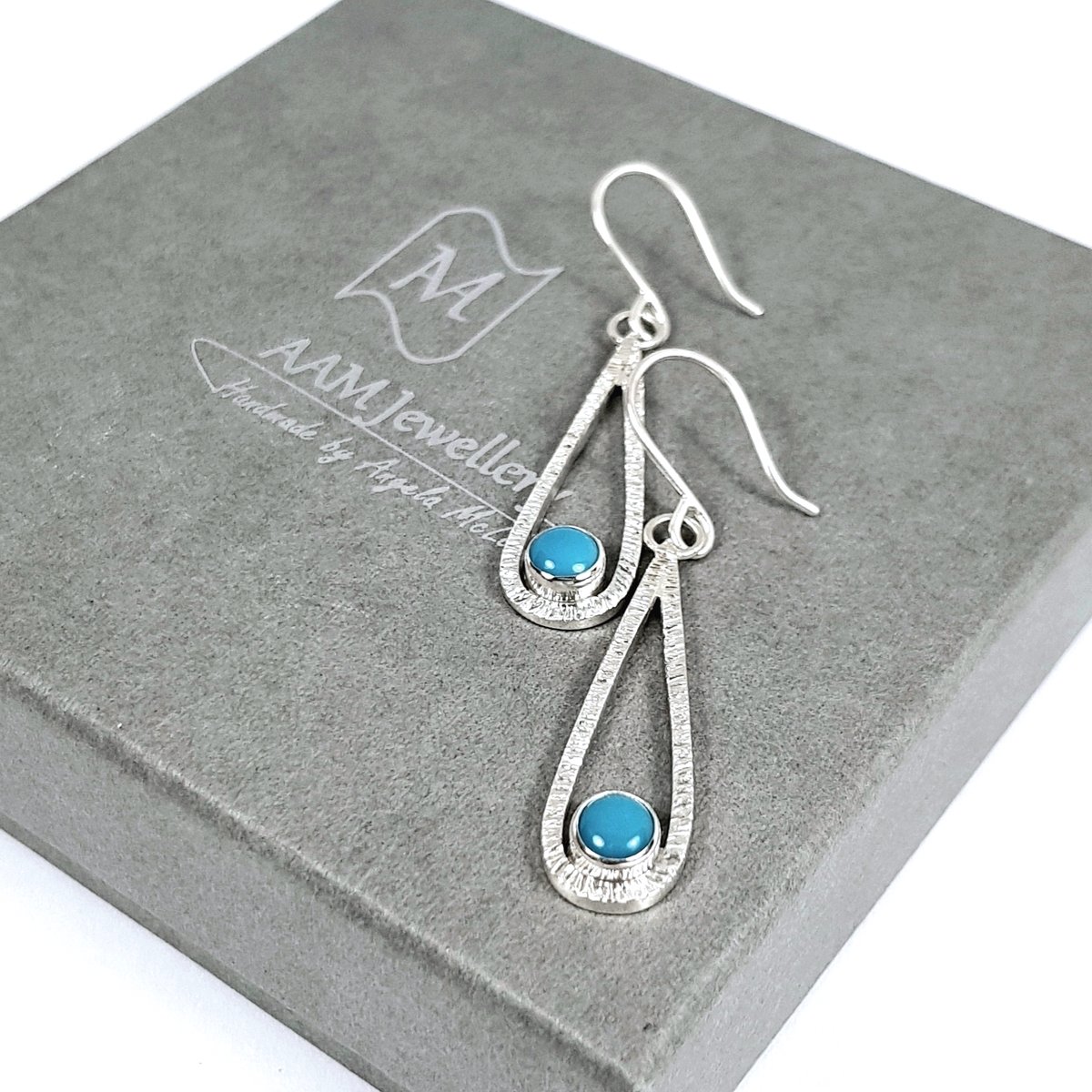 Image of Turquoise Dangle Earrings, Handmade Sterling Silver Earrings with Genuine Turquoise, Recycled Silver