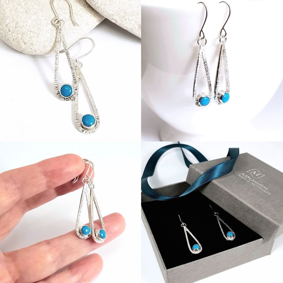 Image of Turquoise Drop Earrings, Sterling Silver Teardrop Earrings with Turquoise, Handmade Jewellery