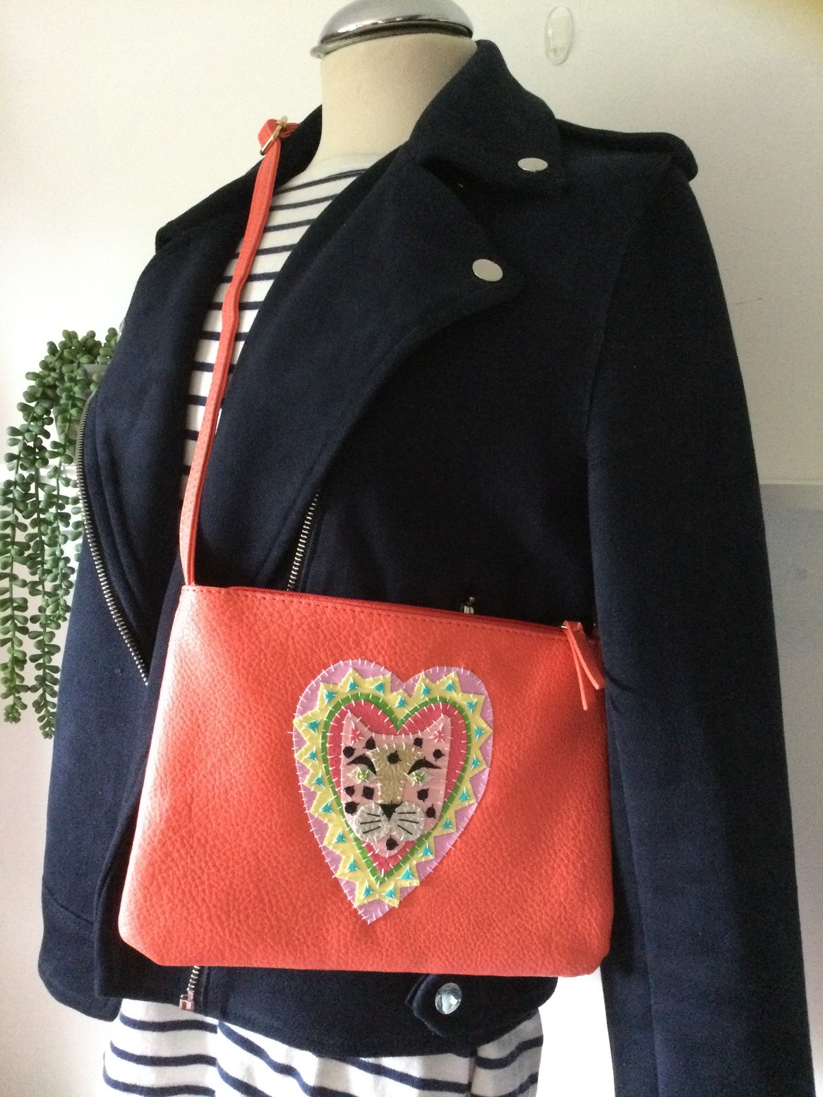 Image of Coral Leopard Heart Crossbody Bag