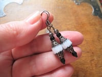 Image 2 of Gothic Filigree Black & White Czech Glass Earrings, Pierced or Clip On 