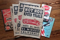 Image 1 of  Hot Rod Speed Trials Aged Linocut Print (Red racer 120gr edition) FREE SHIPPING