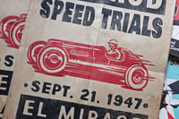 Image 2 of  Hot Rod Speed Trials Aged Linocut Print (Red racer 120gr edition) FREE SHIPPING