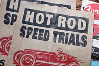 Image 3 of  Hot Rod Speed Trials Aged Linocut Print (Red racer 120gr edition) FREE SHIPPING