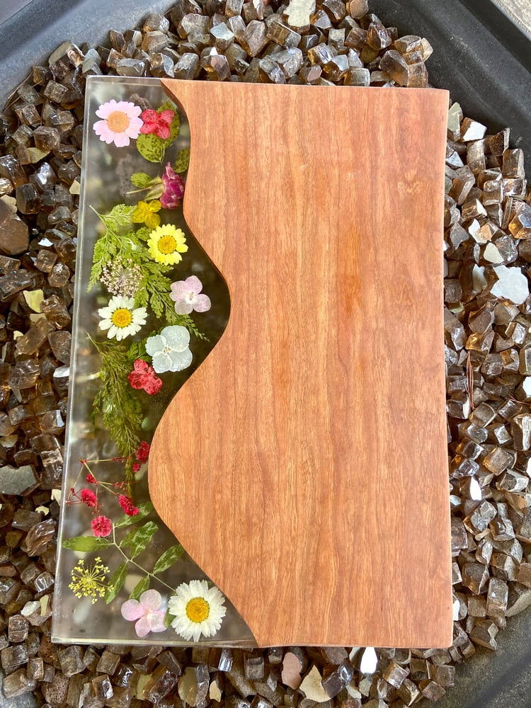 Image of Cherry wood flower resin cutting board