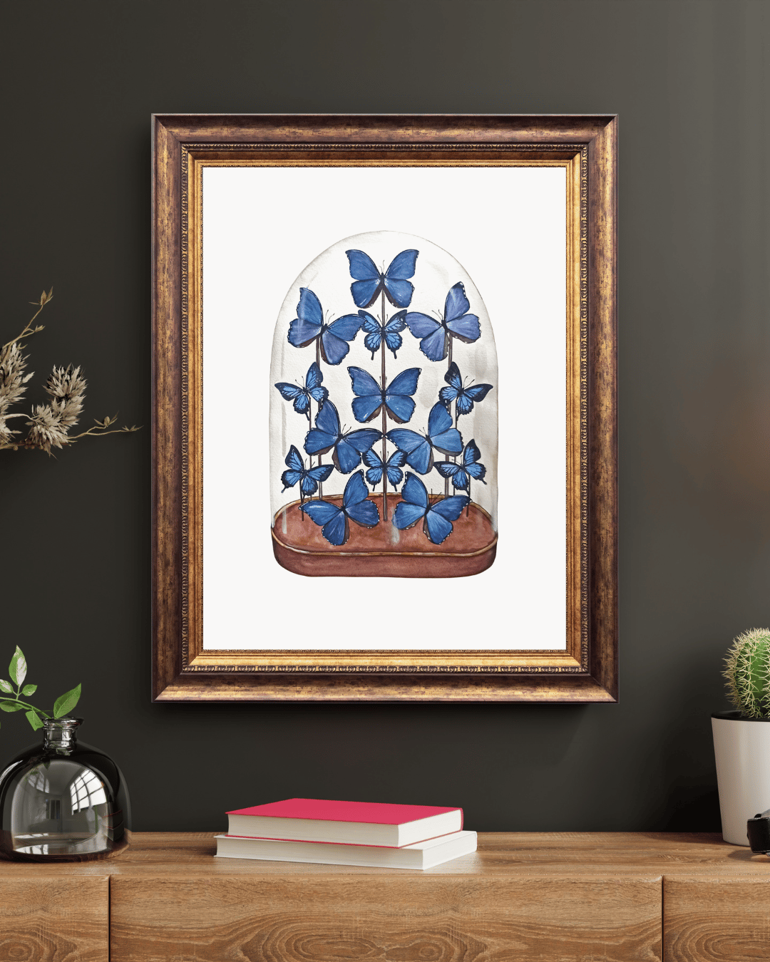 Image of Blue Butterflies Display Watercolor Illustration Print 