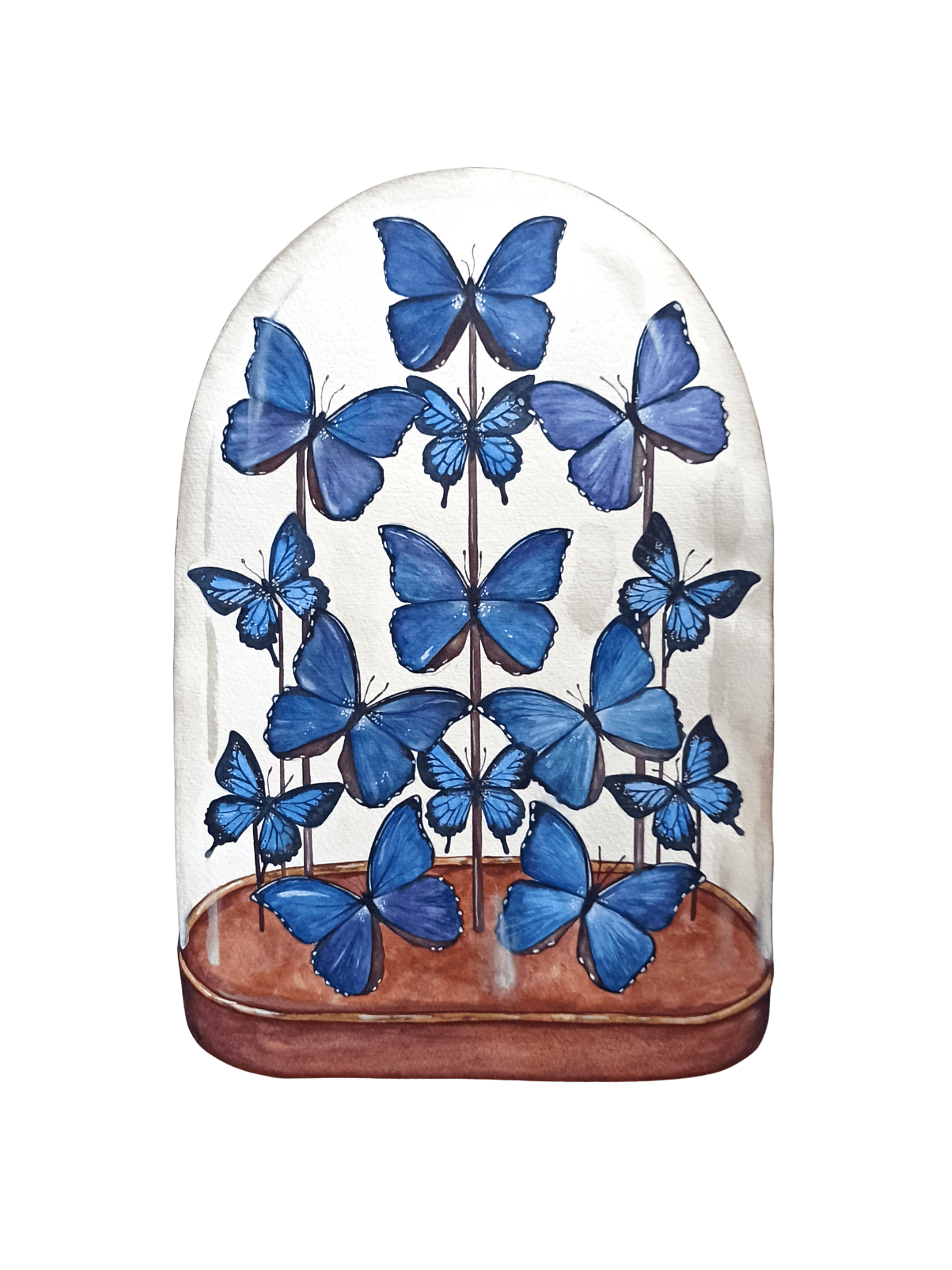 Image of Blue Butterflies Display Watercolor Illustration Print 
