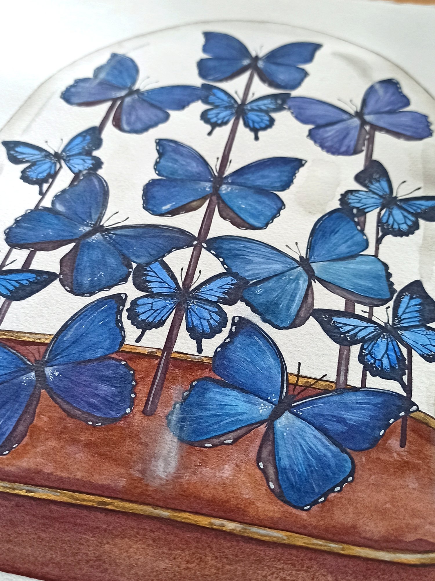 Image of Morpho and Ulysses butterflies Display ORIGINAL ARTWORK 