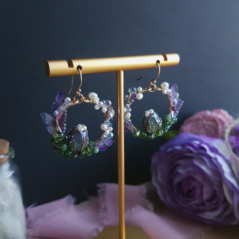 Lavender Flower Seed Bead Earrings
