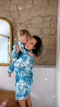 Image 3 of Pyjama femme - Toile de Jouy turquoise version short