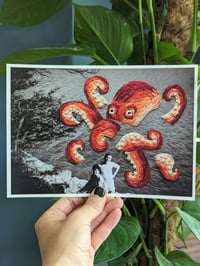 Image 1 of Octopus Art Print, Embroidered Vintage Photo Print