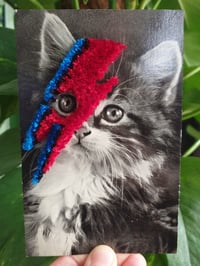 Image 3 of Bowie cat, embroidered photo print