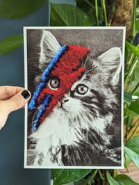 Image 1 of Bowie cat, embroidered photo print