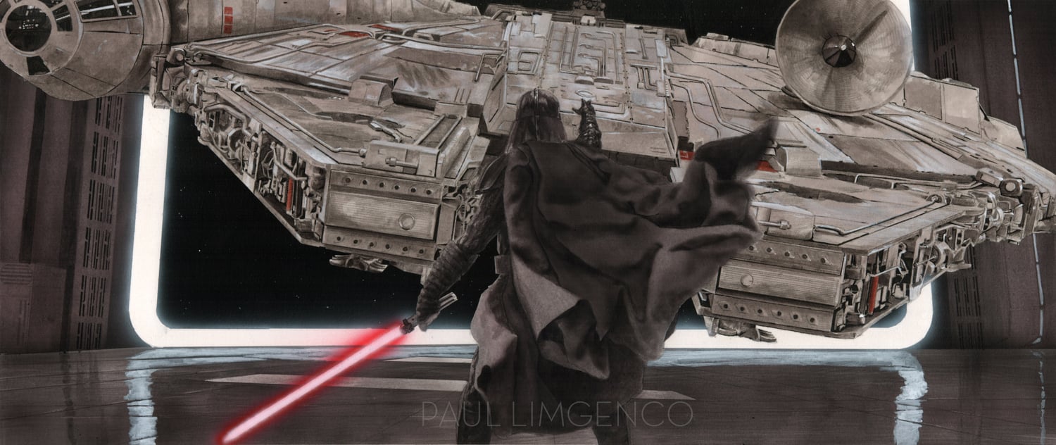 Image of Darth Vader and the Millennium Falcon 17.75" x 7.5