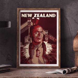 Image of Vintage poster New Zealand - Maori Chief with Tattoo - Maori Wall Art - Fine Art Print