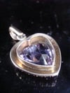 Edwardian 9ct yellow gold amethyst and seed pearl heart pendant