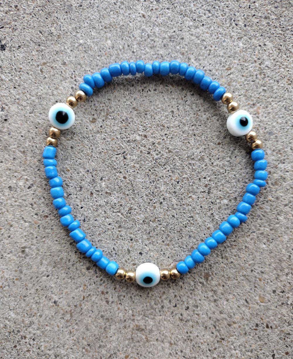 Image of Blue + white evil eye anklet
