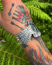 Image 4 of WL&A Handmade Heavy Ingot Black Jack Thunderbird Cuff - Size 7.25 to 7.5" Wrist - 140 Grams 