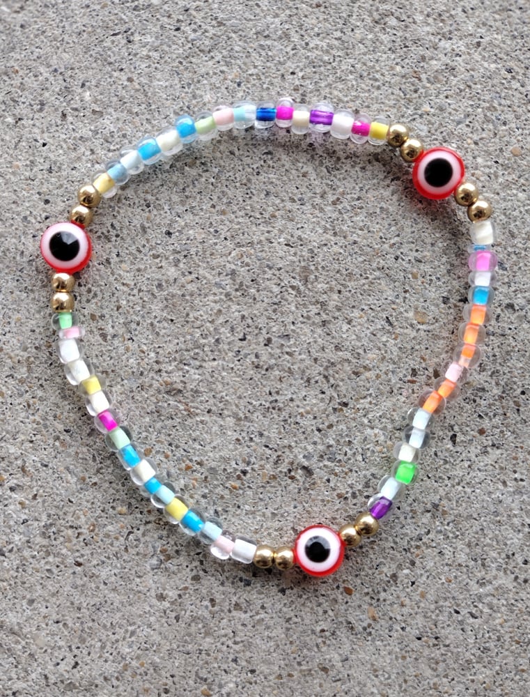 Image of Multicolor + red evil eye anklet