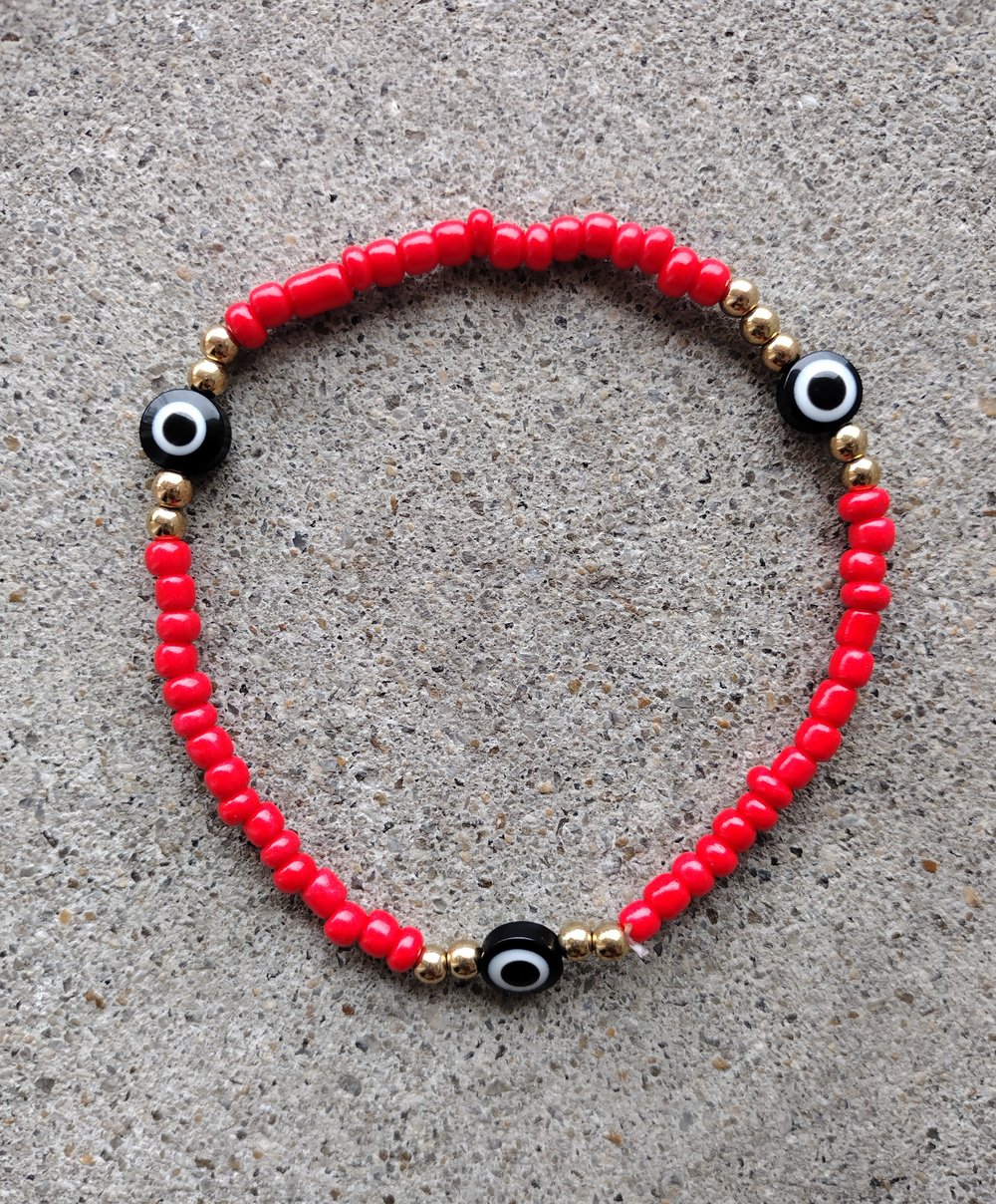 Image of Red + black evil eye anklet 