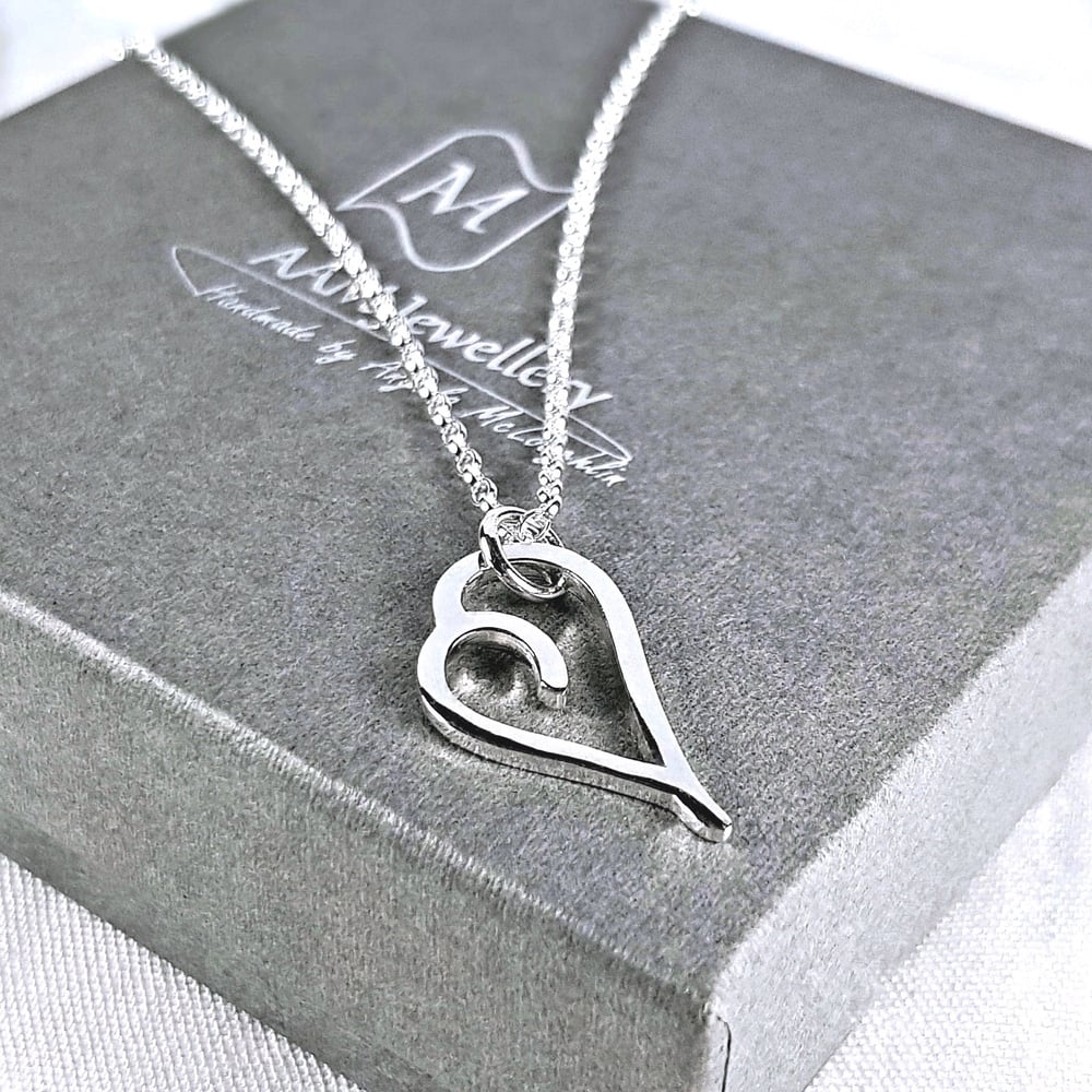 Image of Silver Heart Necklace, Handmade Sterling Silver Heart Pendant, Sustainable Recycled Silver Jewellery