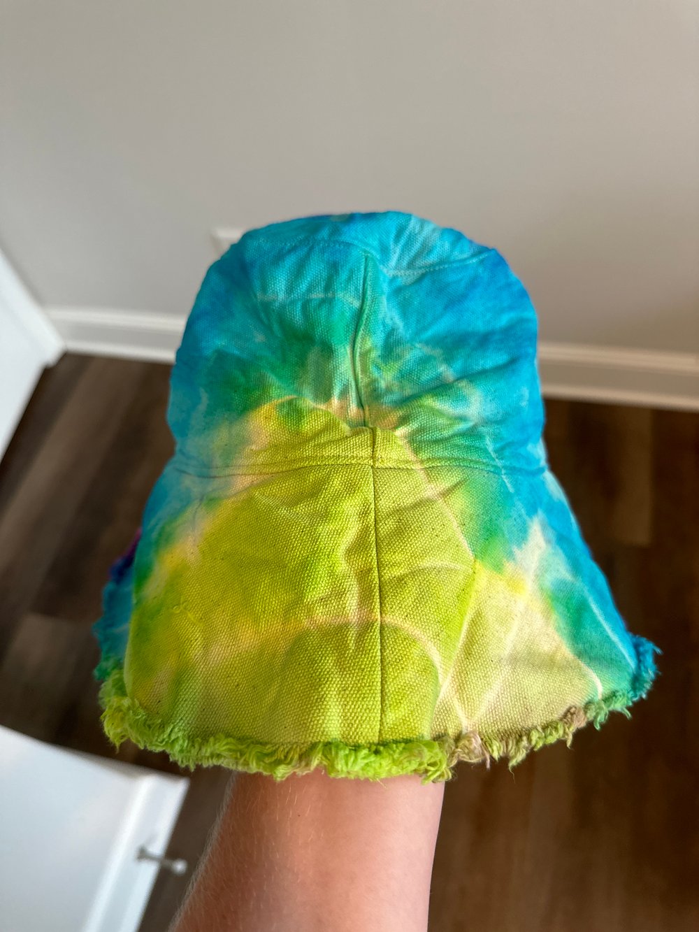 Green blue and pink bucket hat