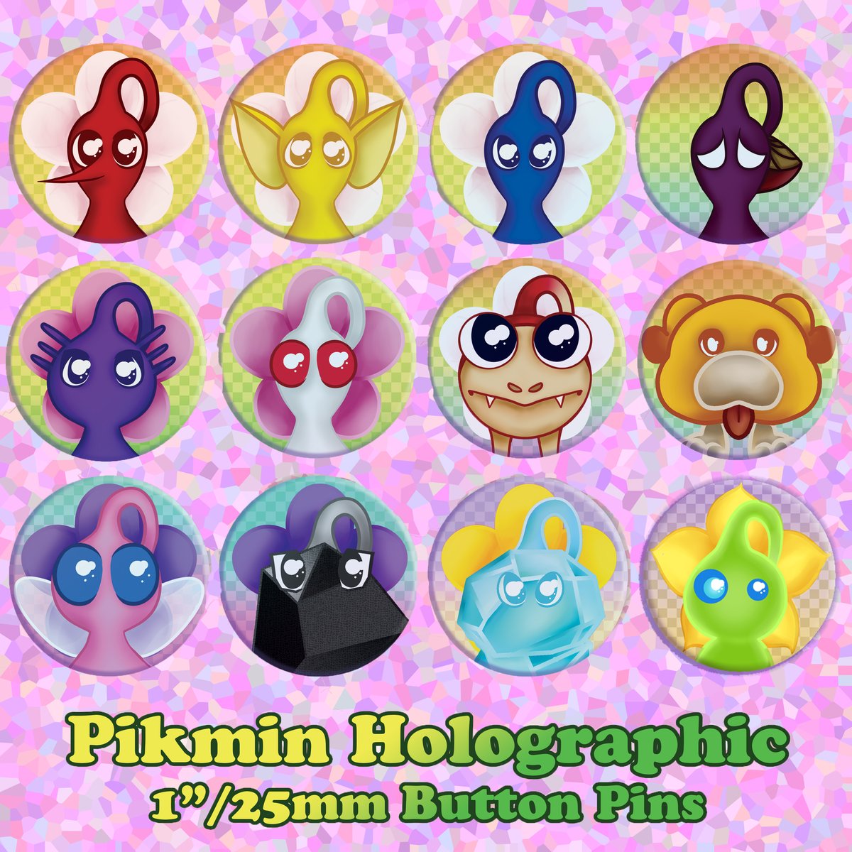 Pikmin Holographic Button Pins • 1
