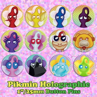 Image 1 of Pikmin Holographic Button Pins •  1"/25mm