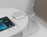 Flat Plug Power Bar with USB C