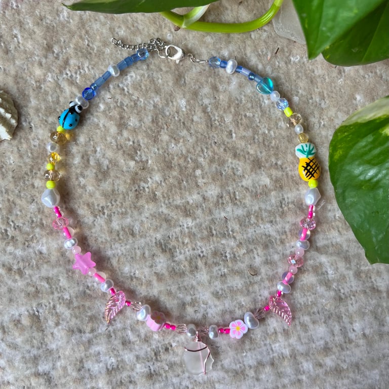 Pansexual Pride Beaded Charm Necklace